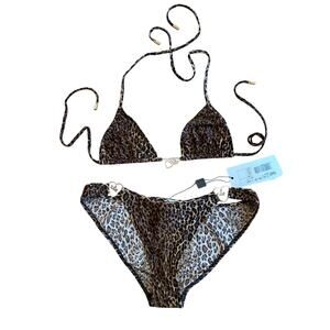NWT Vintage Y2K D&G Dolce and Gabbana Leopard String Bikini W/Rhinestones Size 4